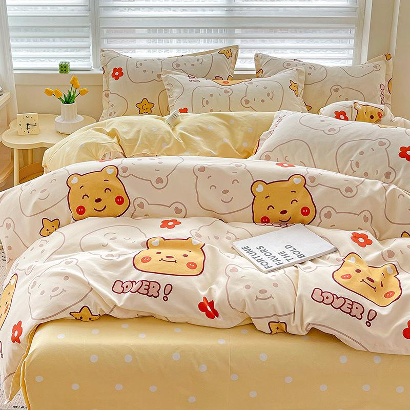 Small Fresh Thickened Pure Cotton Brushed Four-piece Set New Autumn and Winter Cotton Dormitory Bed Sheet Quilt Cover Bedding