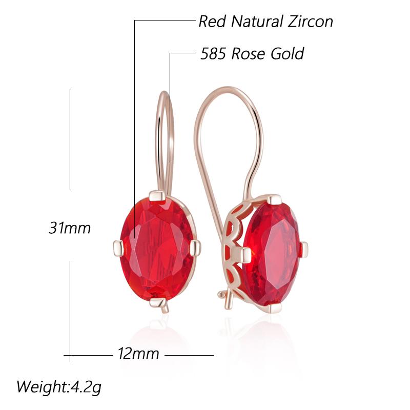 Shiny Red Natural Zircon Drop Earrings For Women Fashion  Rose Gold Color High Quality Daily Fine Vintage Jewelry