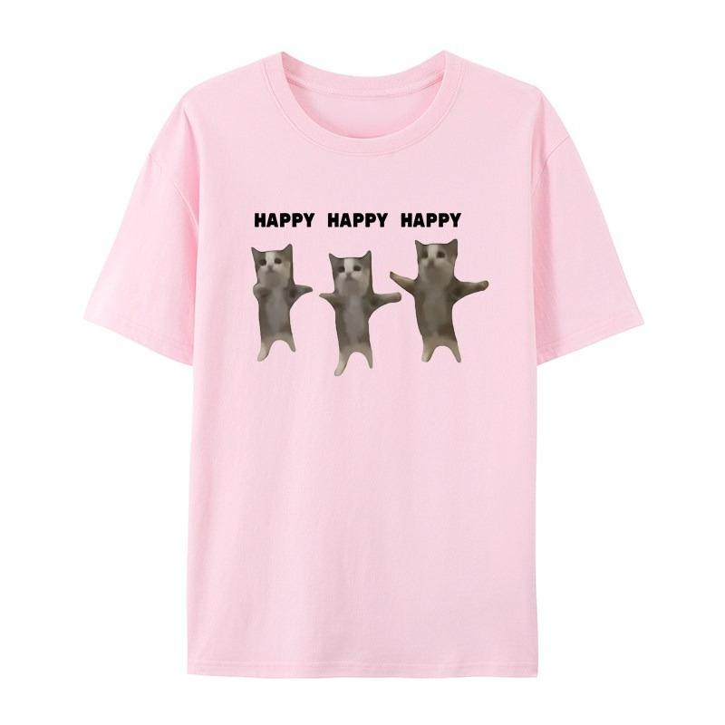 Cartoon Creative Happy Cat Casual TShirt Mens and Womens Luxury Brand Top