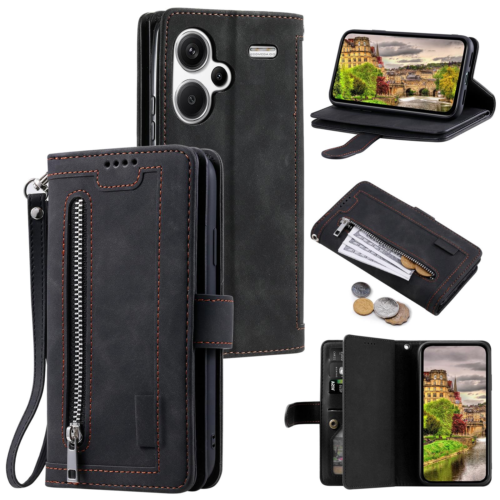 

Для Xiaomi Redmi Note 13 Pro + 5G чехол с 9 слотами для карт и подставкой кожаный чехол для телефона в стиле ретро Black