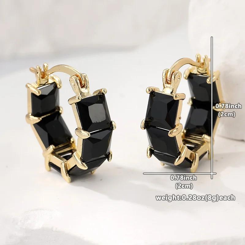 Classic Black Synthetic Zirconia Checkered Hoop Earrings for Women's Exquisite Party Holiday Jewelry Accessories Crafts