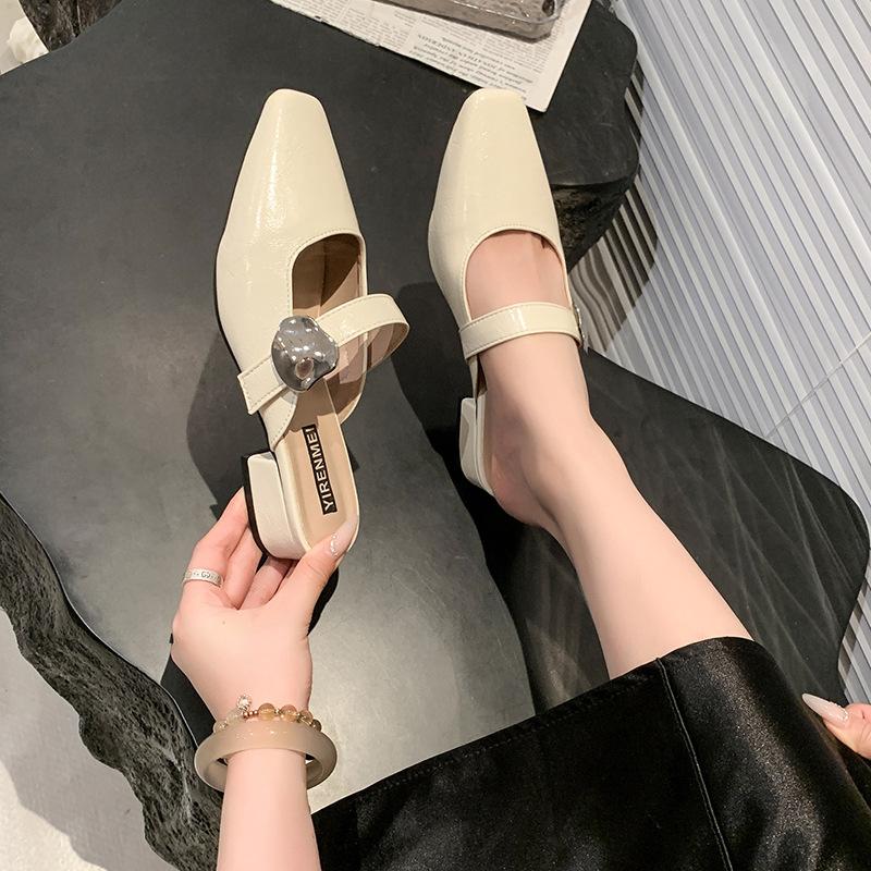 Slippers Women's Spring and Summer 2025 New French Bag Head with Sandals Square Head Thick Heel Fashion High Heels