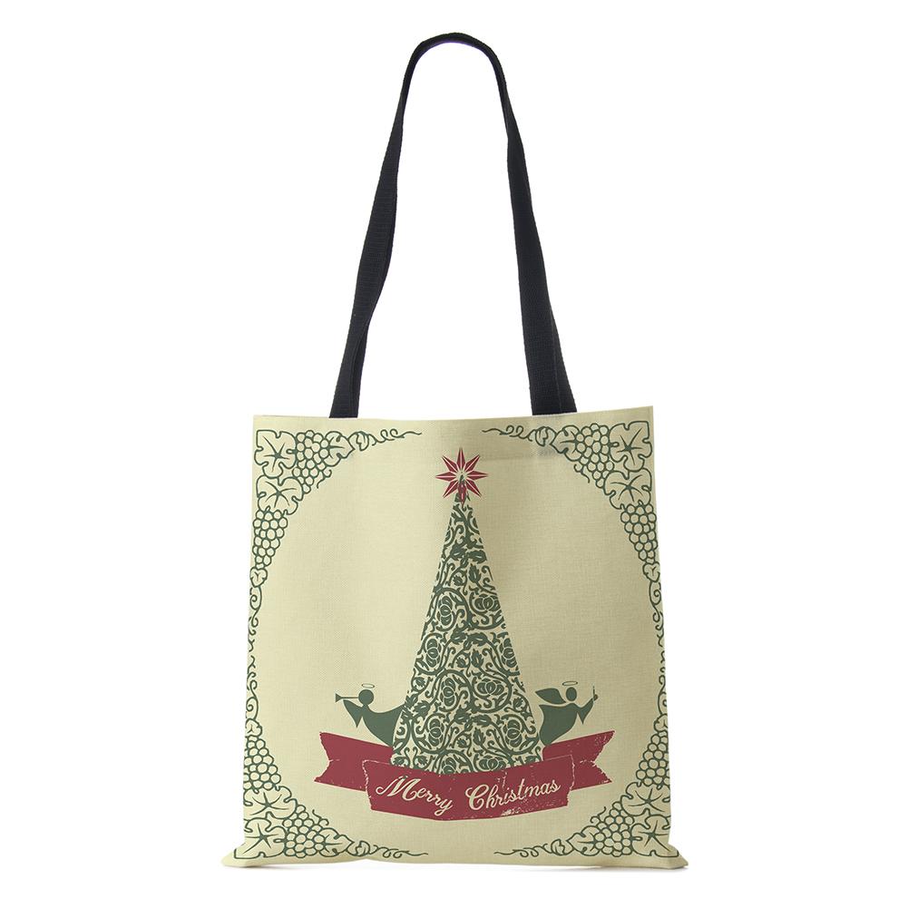 Christmas Snowman Hat Canvas Shopper Bag Merry Christmas Tree Reusable Shoulder Bag Large Capacity Folding Storage Tote Handbag CLE