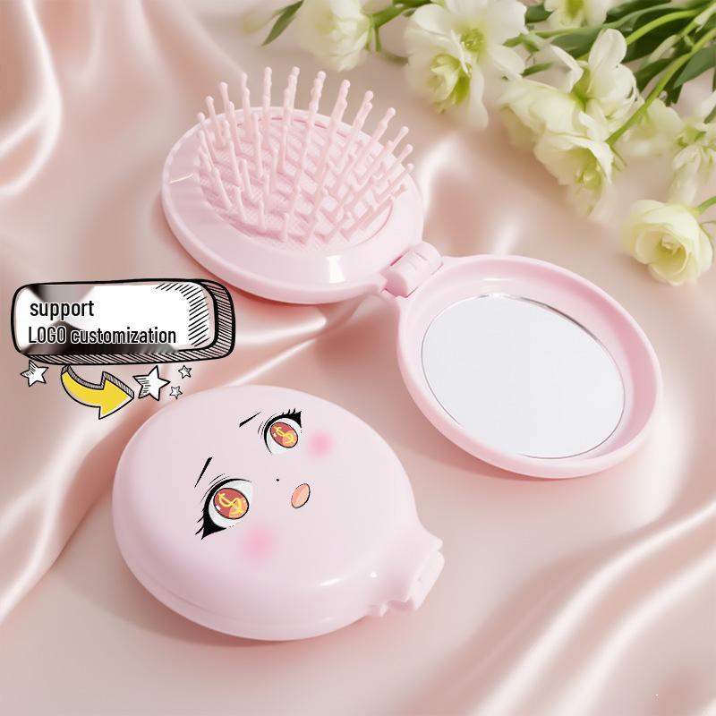 Korean Cute Macaron Soft Color Mini Folding Mirror & Air Cushion Comb Set