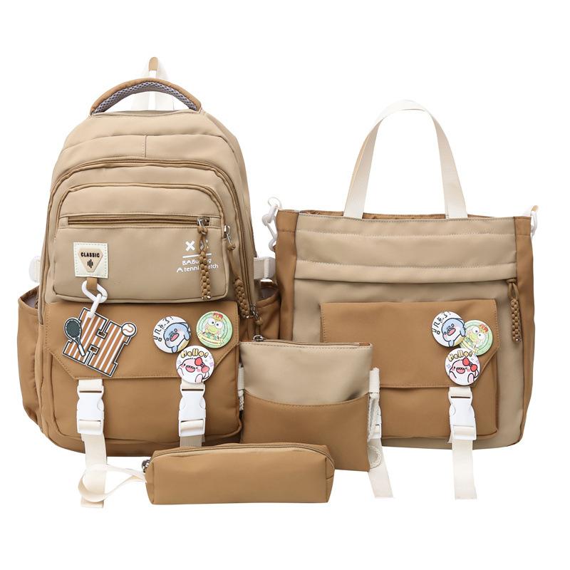 New Student Schoolbags Fashionable and Trendy Color Blocking Backpacks  Multi Piece Set  Large Capacity Primary and Secondary School Schoolbags