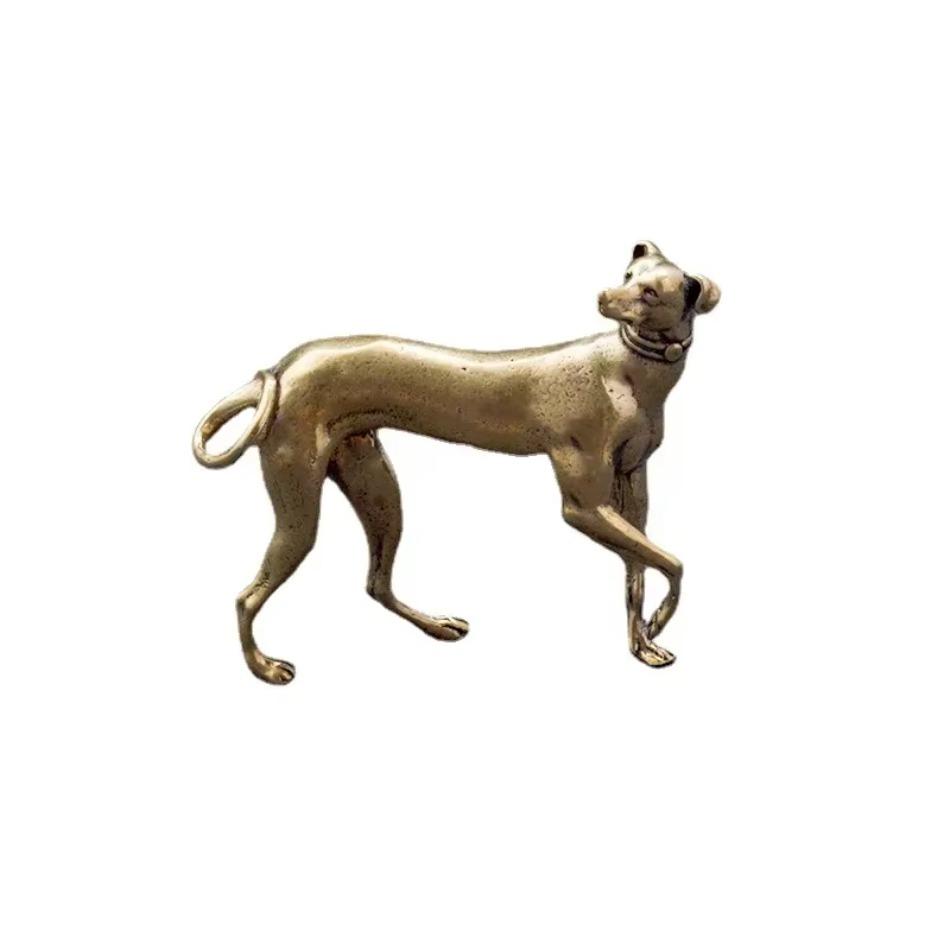 1Pcs Antique Brass Wealth Dog Statue Vintage Collectible Metal Artifacts Zodiac Dog Fortune Animal Wholesale Old Copper Artifact