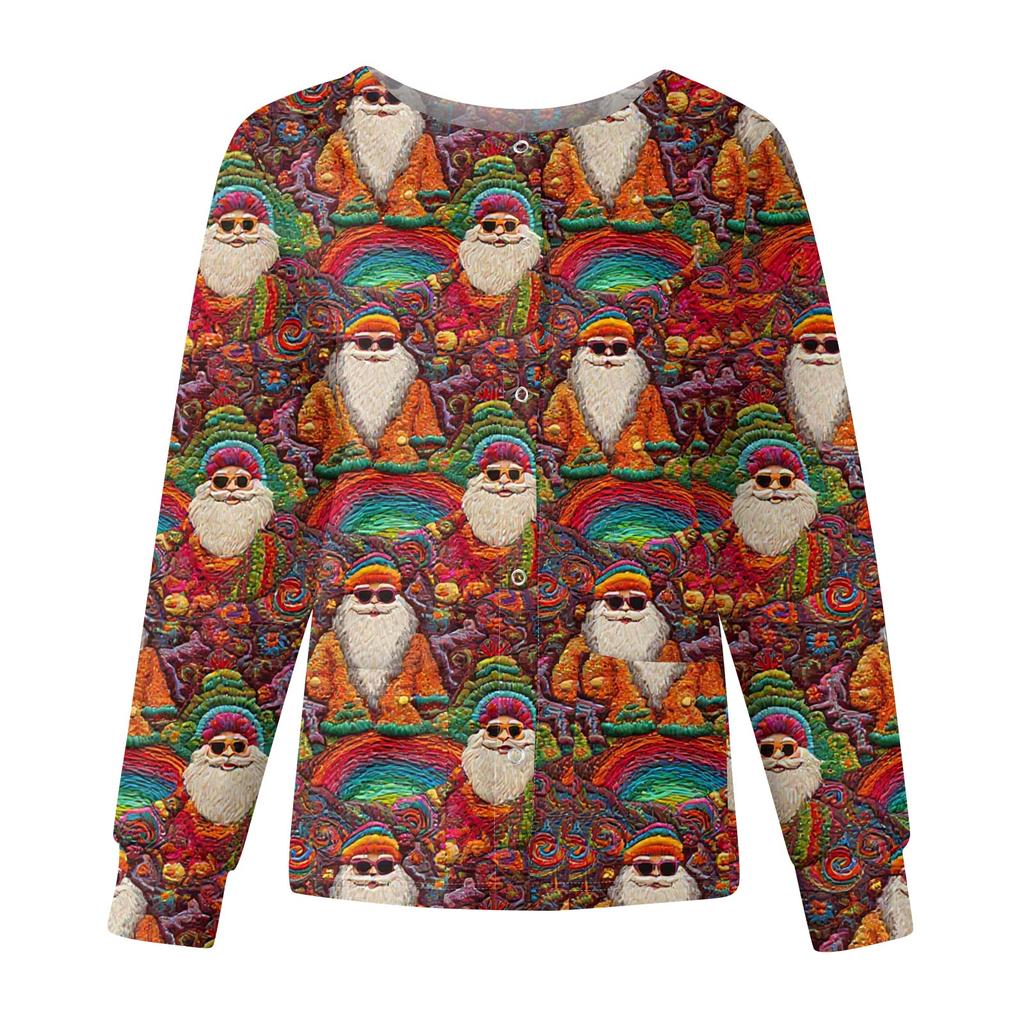 Women's Casual Fashion Long-Sleeve Single-Breasted Christmas Print Jacket