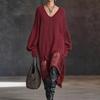 2026 Independent Station European and American V-neck knitted dress irregular hem hollow loose dress