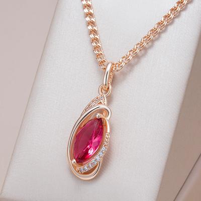 Red Rhombus Natural Zircon Pendant Necklace For Women Fashion  Rose Gold Color Vintage Party Fine Daily Jewelry
