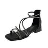 2025 new rhinestone sandals women's high heel winding strap one-word sandals women's Roman shoes light luxury sandals