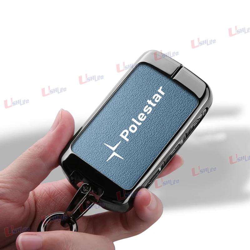 For Volvo Polestar 1 2 Polestar 3 Polestar 4 2024 2025 Leather Car Key Case Cover Shell Protector Keychain Fob Bag Accessories