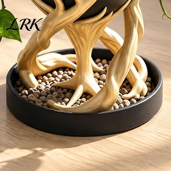 Desk Ornament for Plants 3D Printed Flower Pot with Tray, Modern Succulent Planter, Decorative Tree Bottom Sculpture Geometric Plant Vase Indoor