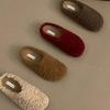 Retro lamb wool plush slippers female 2025 autumn and winter new bag head drag fairy lazy cotton drag one pedal