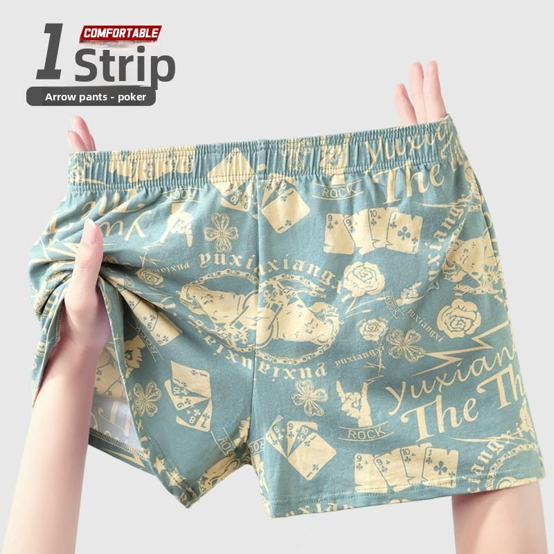 Large Size Men's Summer Printed Cotton Pajama Style Crotch Underpants