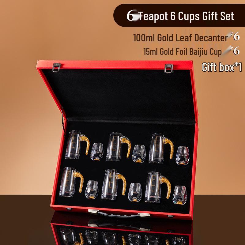 

Роскошный хрустальный декантер для байцзю в подарочном наборе: Элегантный винный кувшин и маленькие бокалы для домашнего развлечения