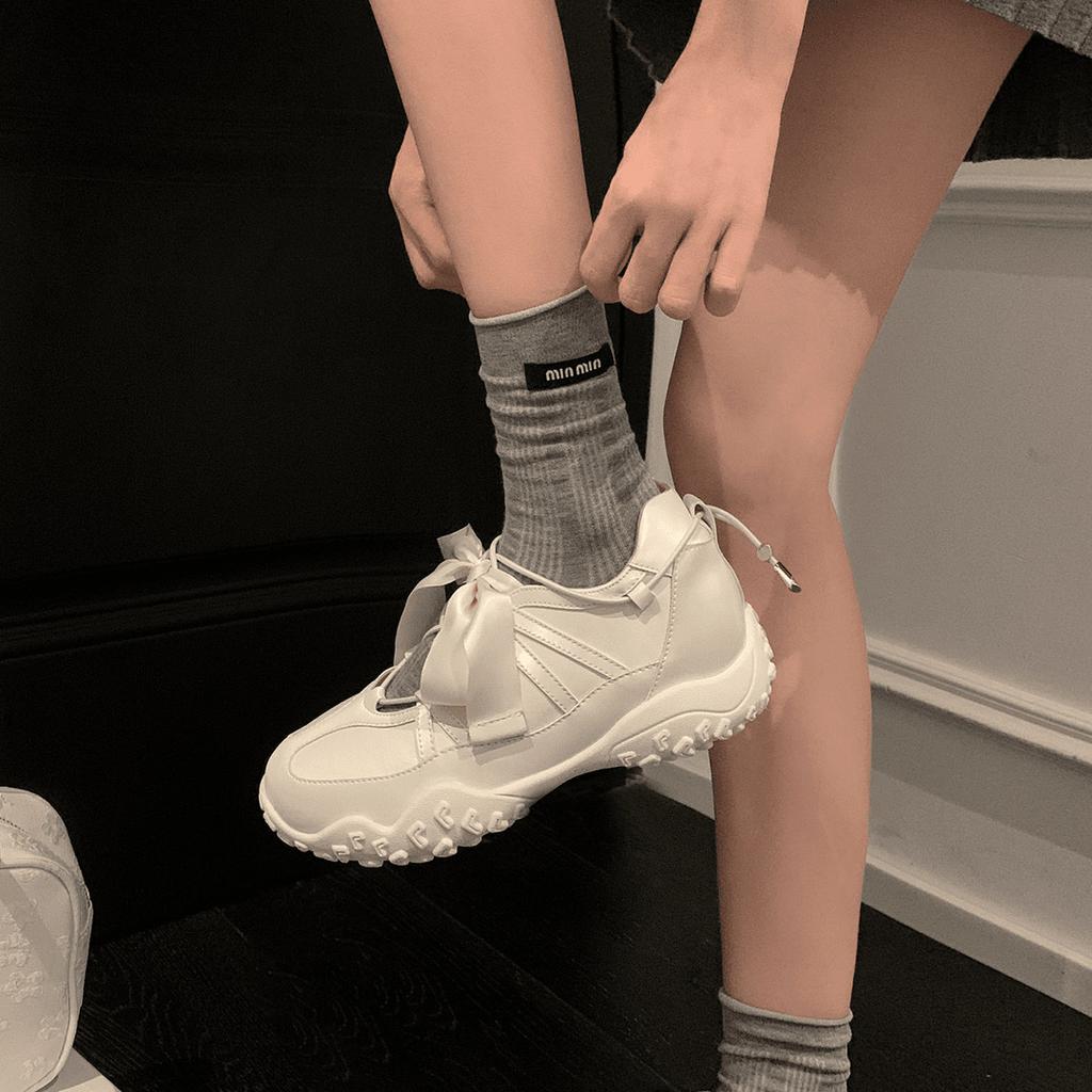 Spot version~ Ribbon bow Mary Jane shoes women's 2025 new flat-bottomed German training shoes drawstring niche single shoes