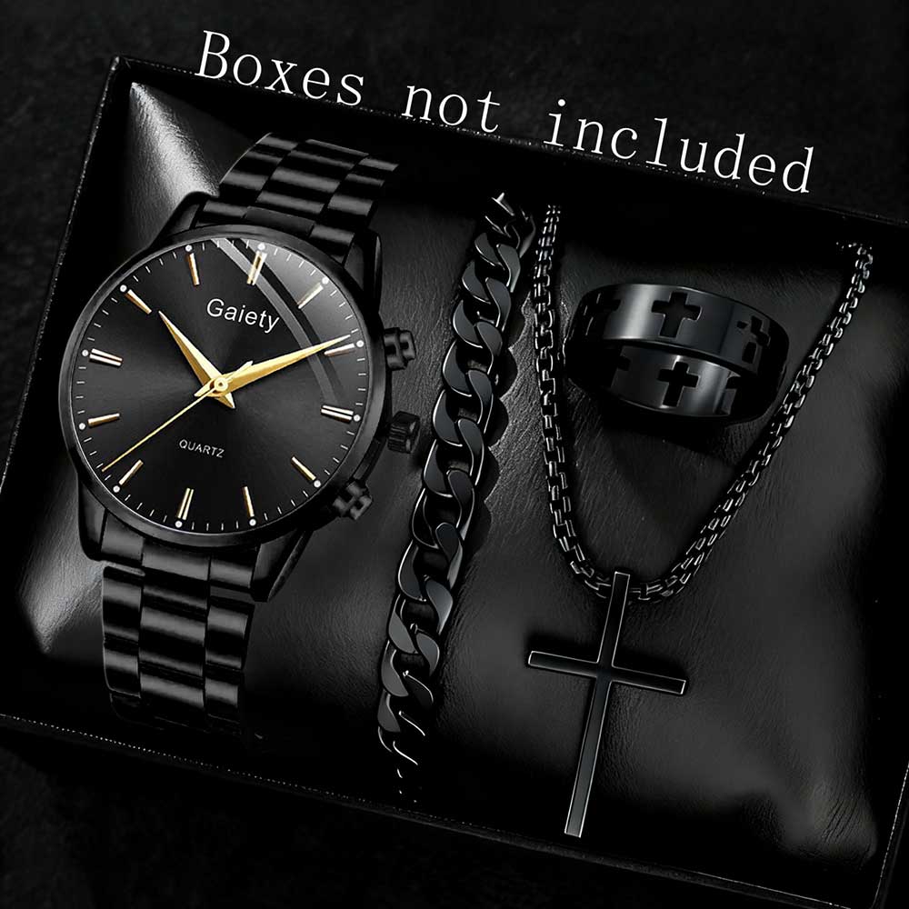2/4PCS Business Men's Watch Set Trendy Fashion Simple Quartz Watch Jewelry Set Suitable for Daily Clothing Matching Perfect Gift