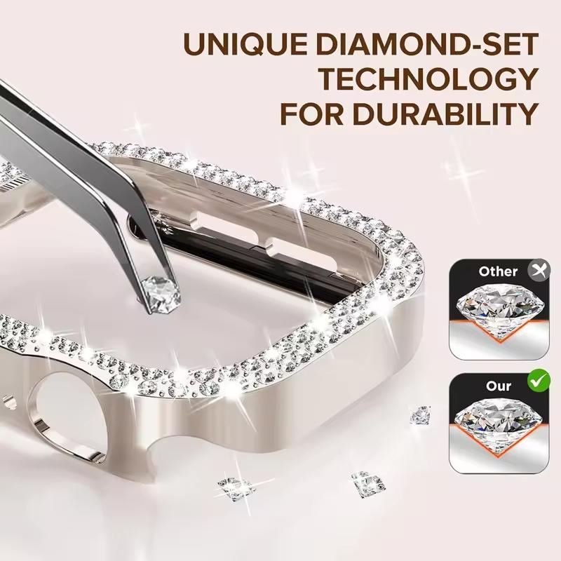 Diamond Case For Apple Watch 9 8 7 41mm 45mm 44mm 40mm 46mm Accessories Bling Bumper Protector Cover iWatch Series 3 4 5 6 Se 10