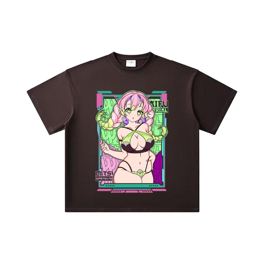260 GSM Double Yarn 32 Count 100% Cotton Demon Slayer V53 Mitsuri Waifu Print Unisex Heavy Cotton T Shirt