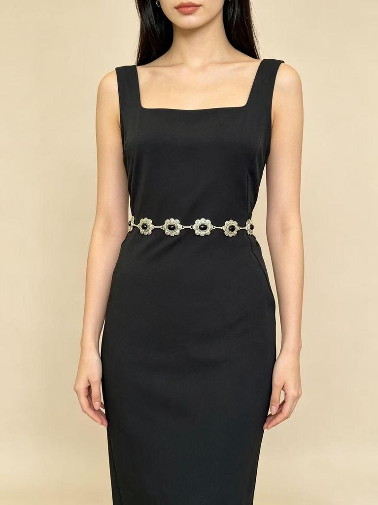 Retro Ethnic Floral Gem-Inlaid Metal Waist Chain Accessory