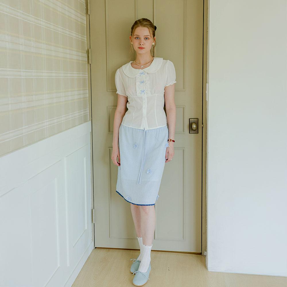 Ceme Adu Cest_Blue Check Flower Bow Skirt