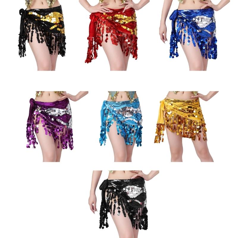 Sequins Wrap Skirt Belly Dance Hip Scarf Wrap Sparkles Mini Skirt Raves Festival Outfit Halloween Costume for Women Girls