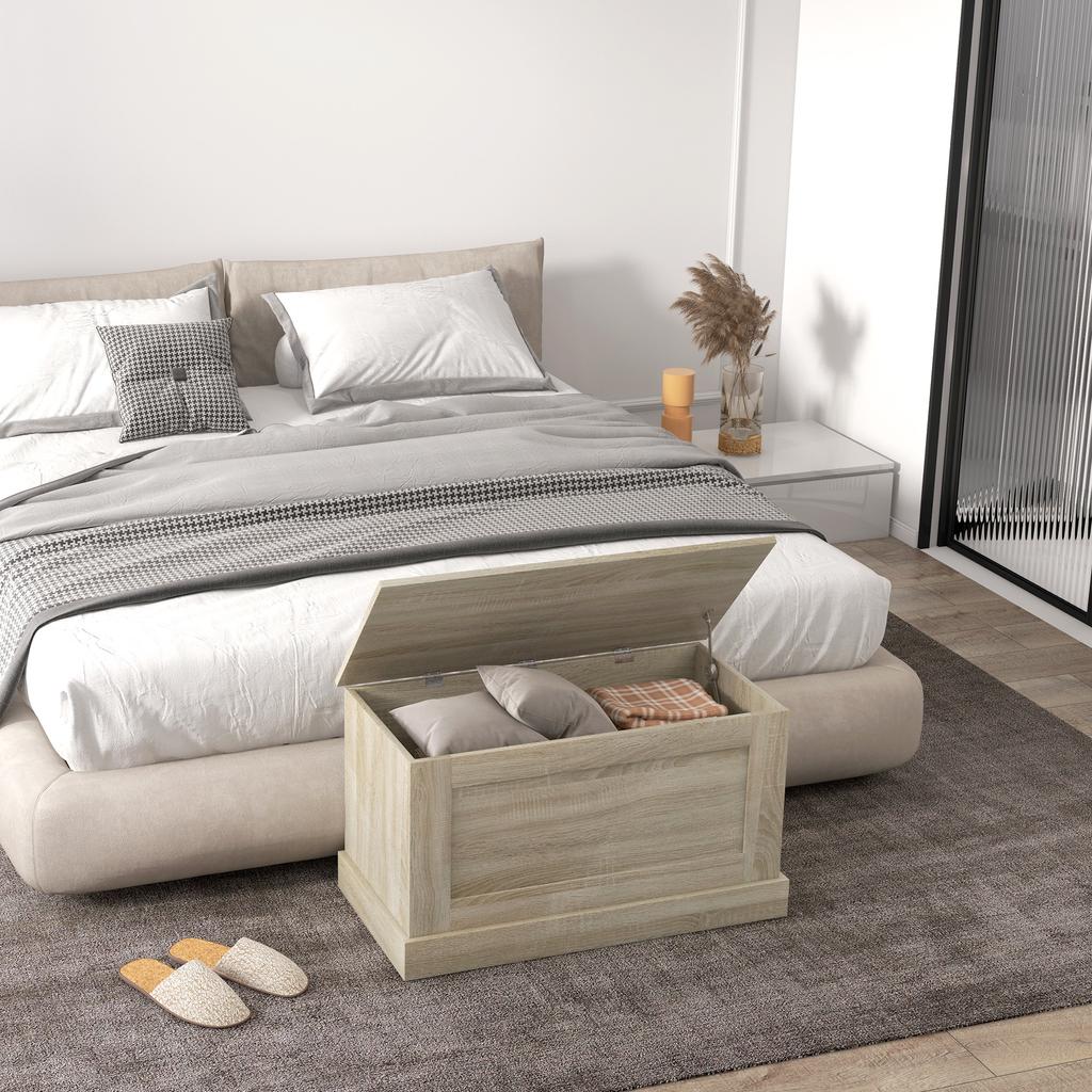 Storage Chest Toy Box With Safety Hinge For Living Room Wooden 80 X 40 X 45 Cm Natural Wood