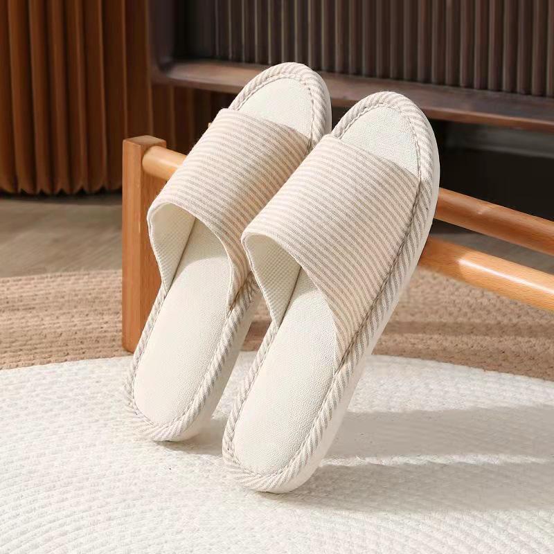 Klasyczne lniane kapcie w paski - Antypoślizgowe, Pogrubione, Wygodne do domu, Dla par i do hoteli