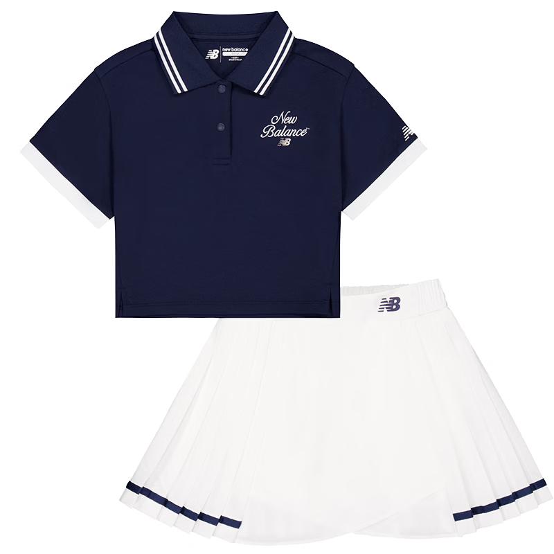 New Balance Girls Summer College Style Polo Shirt & Pleated Skirt Set 150