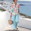 Bohemian Seven-point Long-sleeved Printed Top Versatile Trousers Set Women's New Fashion Seaside Vacation Two-piece Set