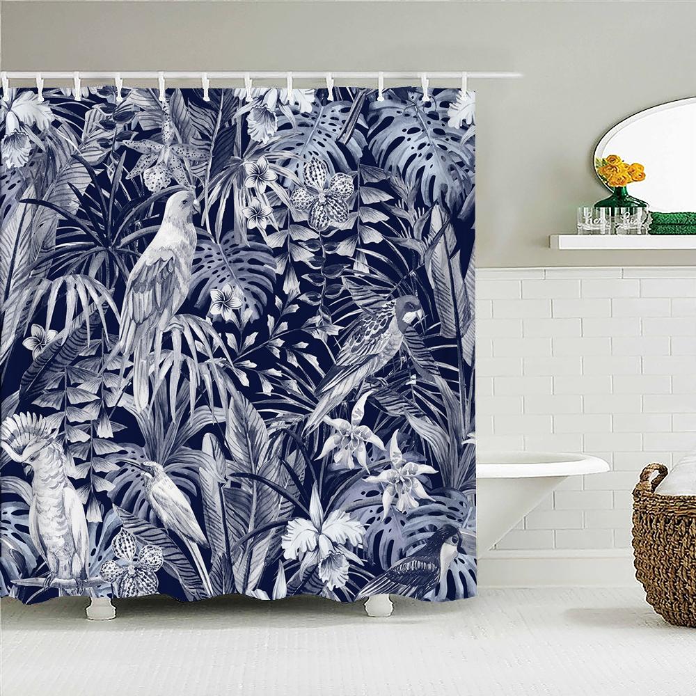 Waterproof Shower Curtain Fresh Plant Leaves Polyester Fabric 3D Printing Leaf Bathroom Curtains For Bathroom Decor With Hooks