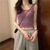 Summer New Korean Version of the Small Versatile Curled Navel Short  Wearing Knitted Suspender Vest Women