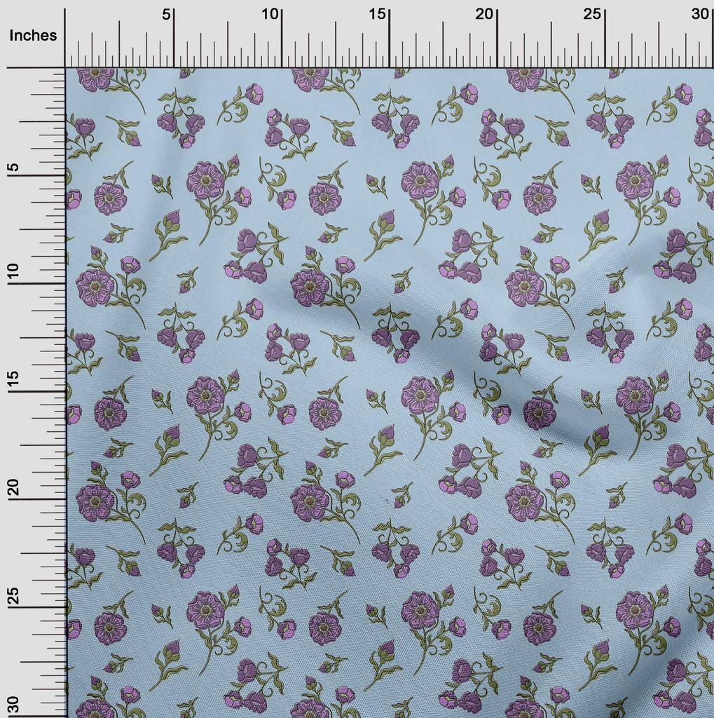 oneOone Cotton Flex Violet Fabric Leaves & Flower Floral Diy Clothing Quilting Fabric Print Fabric By Yard 40 Inch