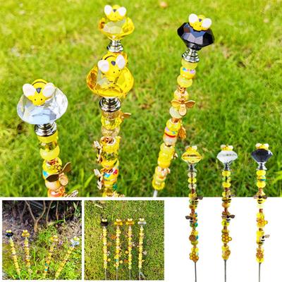 Fairy Wand Bee Garden Stakes DIY Beaded Stakes Garden Decor for Craft Supply, Yellow, 1pc