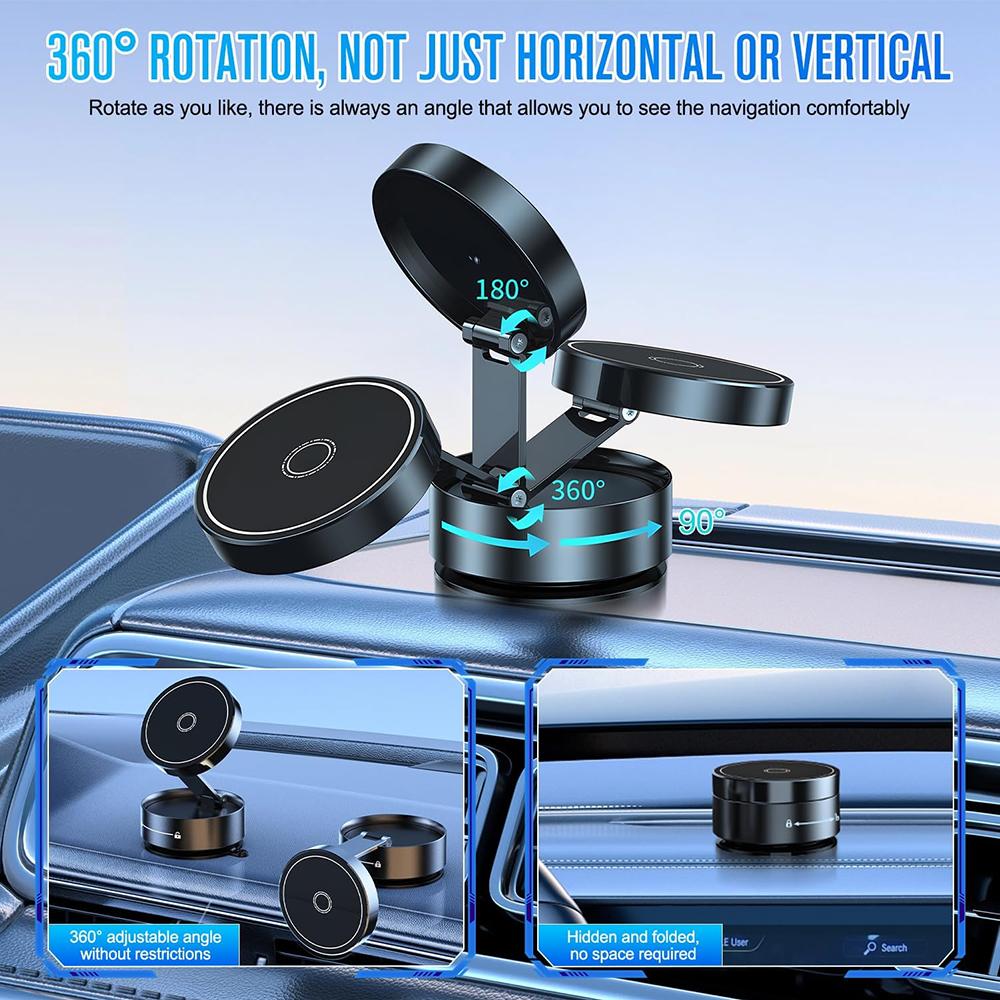 2025NOVÝ Q12 Magnetický držák telefonu do auta Silný magnet Vakuová přísavka Stojan Skládací 360° Nastavitelný držák pro iPhone Samsung