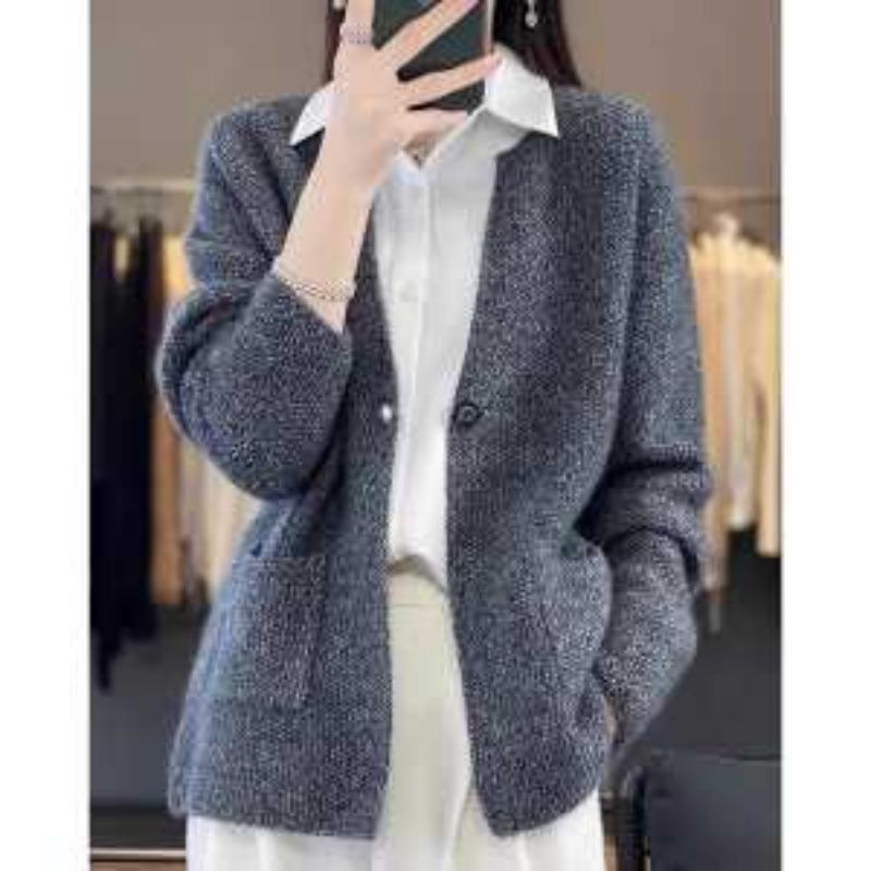 Autumn Winter New V-neck Long-sleeved Cardigan Niche Chic One-button Sweater Top