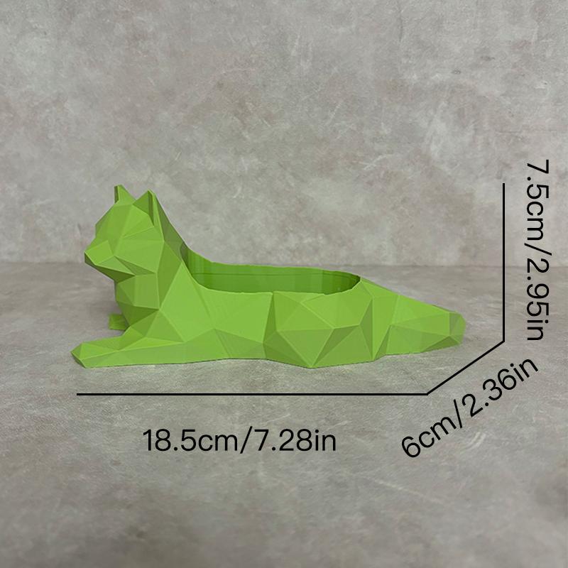 Geometric Cat Flower Pot Succulent Plant Pot Plastic Planter Desktop Ornament Home Office Decoration