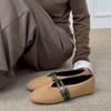 Leather French Straw Double One-Word Band Round Head Shallow Mouth Flat Ballet Single Shoes Women's 2025 Spring Mary Jane Shoes