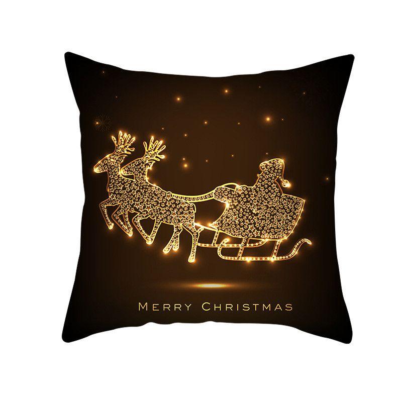 18" Merry Christmas Cushion Cover Home Decor Xmas Throw Pillow Case Gold Black