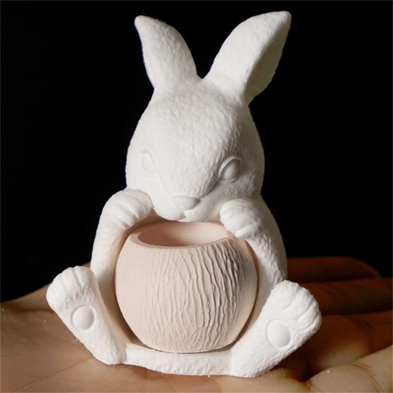 Flexible Silicone Rabbit Shape Planter Mold For Resin Art Concrete Cement Casting And Decorative Candle Container