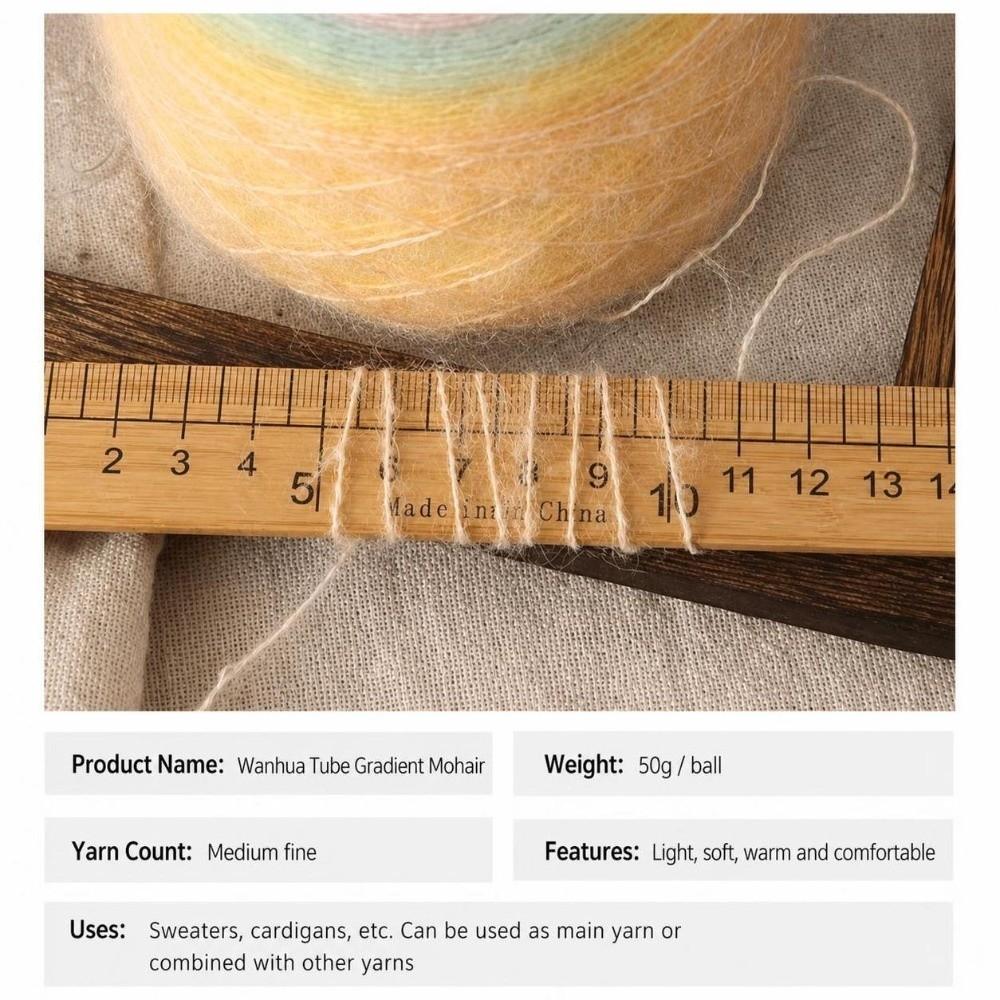 50G Gradient Color Rainbow Mohair Yarn Organic Cotton Blend Soft Texture Crochet Yarn 50g Weight Fine Hollow Hollow Yarn
