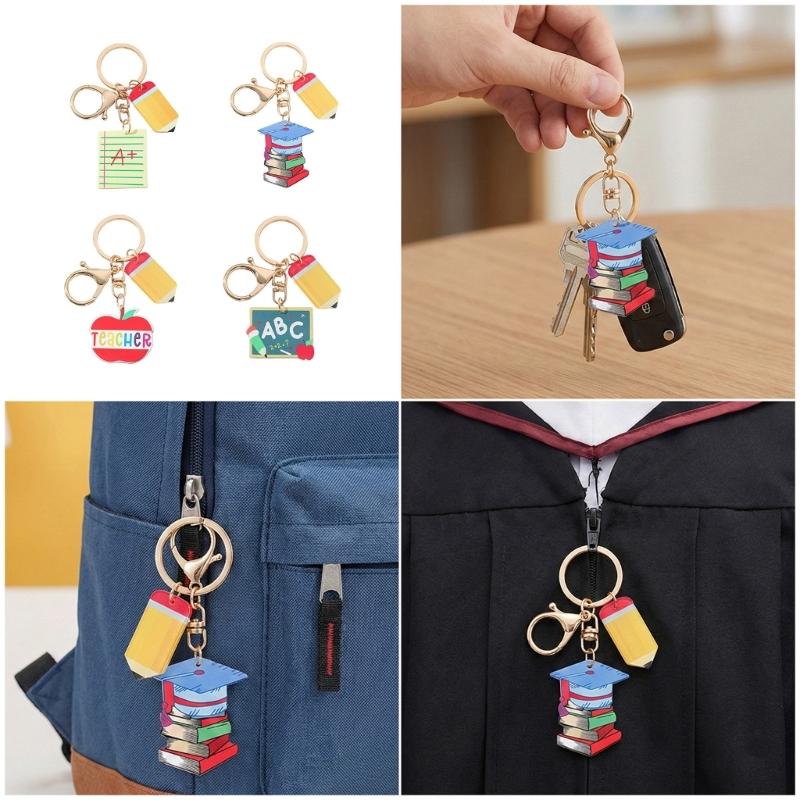 4PCS Playful Stationery And Pencil Shaped Keychains Perfect For Academic Celebrations And Student Incentives