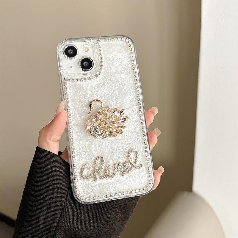 For IPhone 16 Rhinestone Swan Mobile Phone Case for IPhone 17 Promax Luxury Love Letters Fine Holes All-inclusive Soft