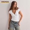 Women's Fashion Casual Solid Color Print Short Sleeve V Neck Blouses & Shirts