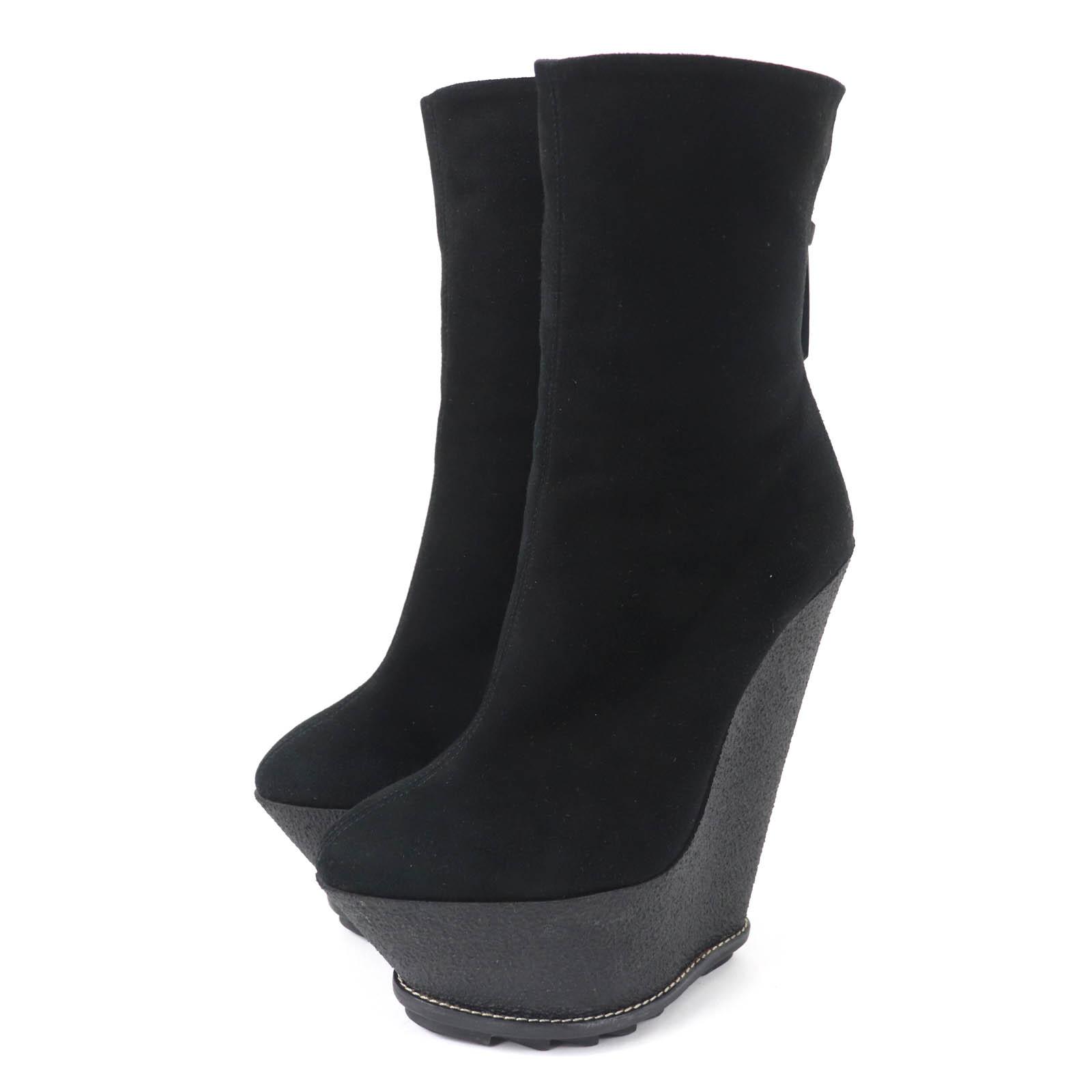 Excellent GIUSEPPE ZANOTTI Ankle boots Wedge sole black Suede leather Women 35 Used