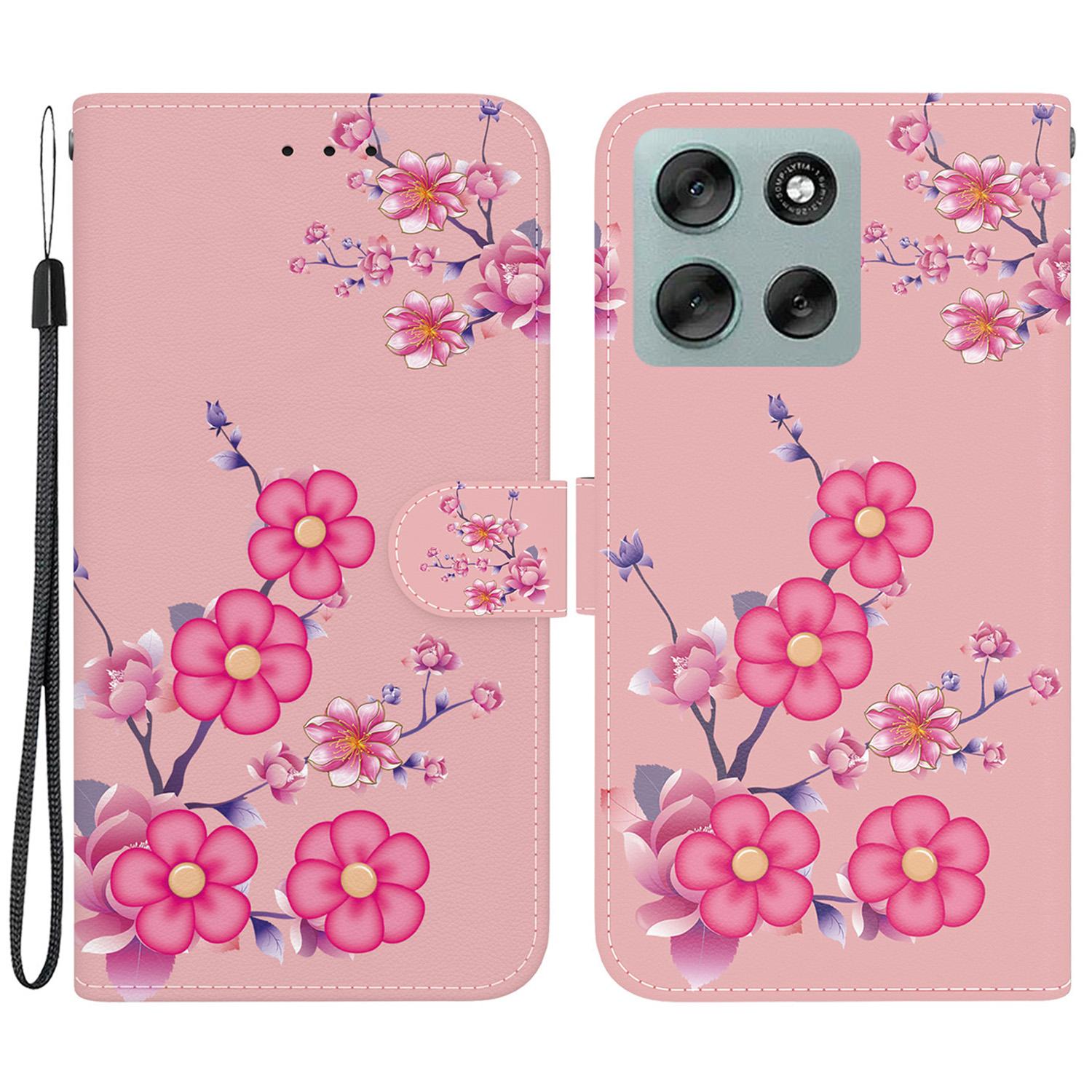 

For Motorola Moto G56 5G Wallet Phone Case Anti-Drop Pattern Printing Leather Flip Cover with Strap Sakura