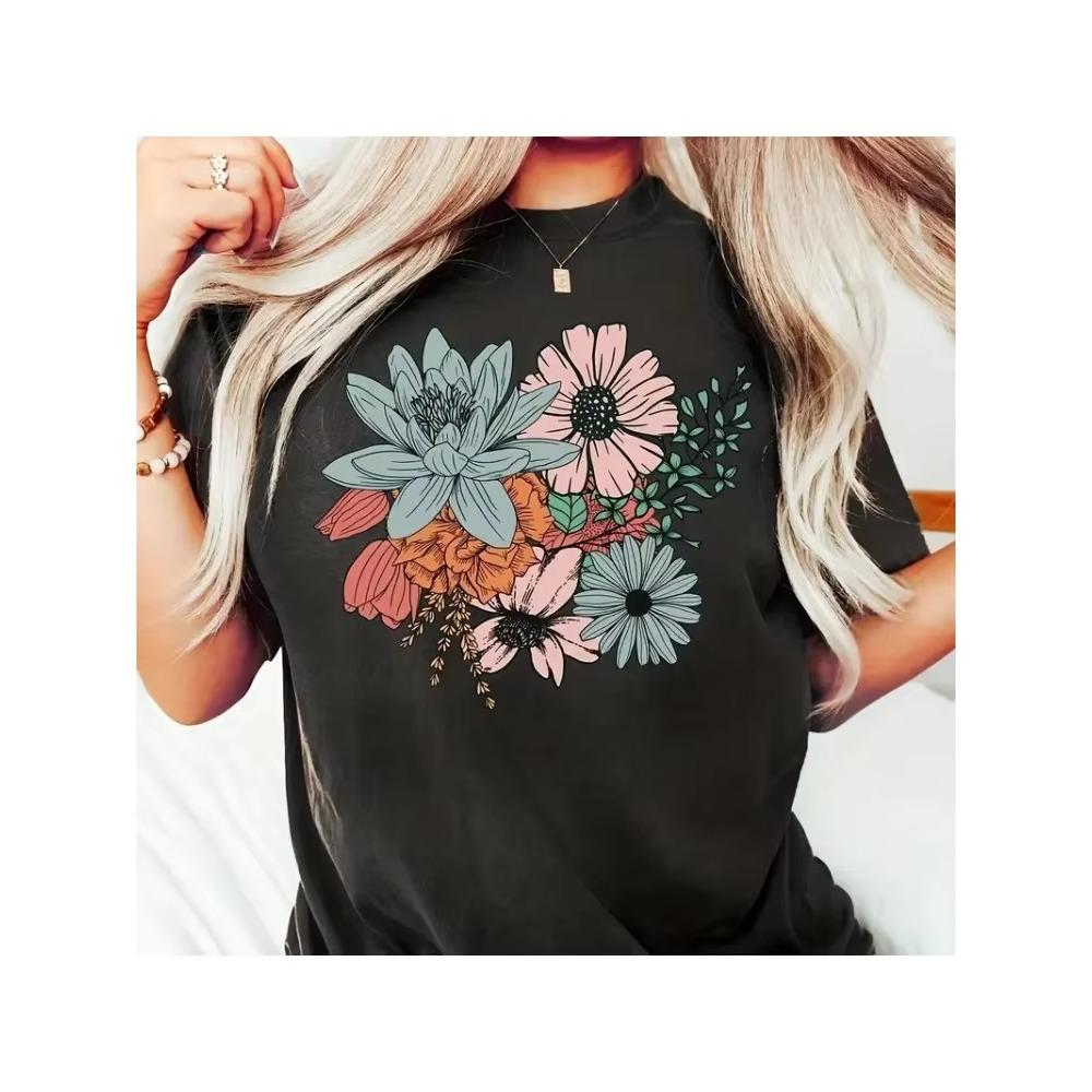 Heart And Dog Graphic Print T-shirt Short Sleeve Crew Neck Casual Top For Summer & Spring Women's Fashion Clothing