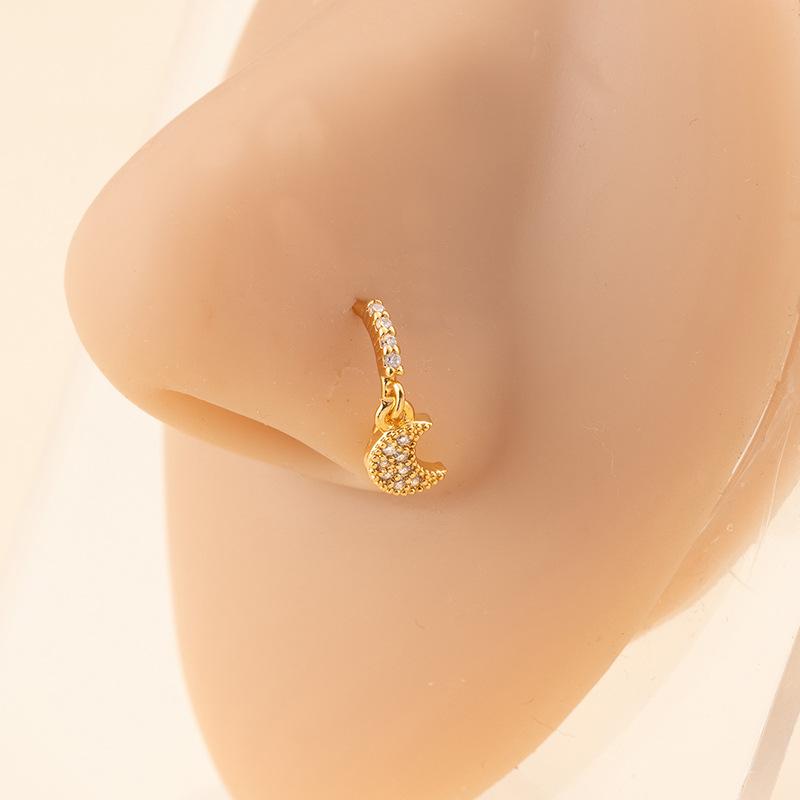 Perforated Piercing Star And Moon Pendant, Nose Ring Copper Micro-Inlaid Zircon Nose Stud, Men'S And Women'S Personality Trendy Cool Nose Jewelry