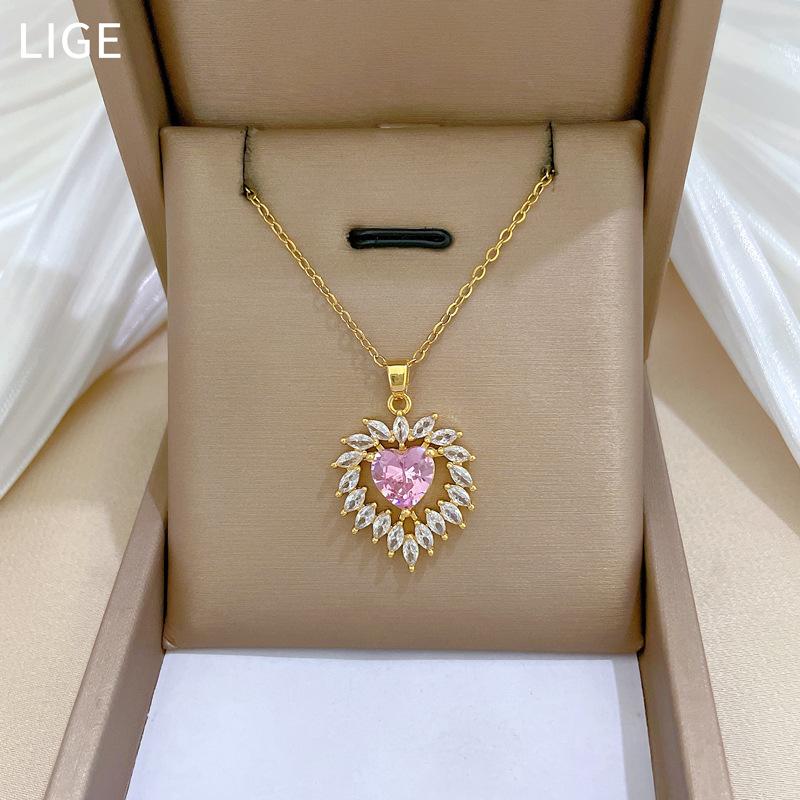 Love Zircon Full Diamond Light Luxury Temperament Gorgeous Full Diamond Necklace Female Versatile Collarbone Chain Titanium Steel Chain