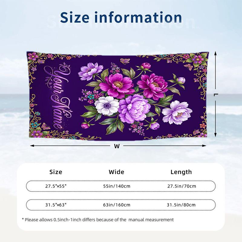 Floral Theme Beach Towel Personalized Custom Name & Text Soft Quick Dry Beach Towel for Swimming Travel